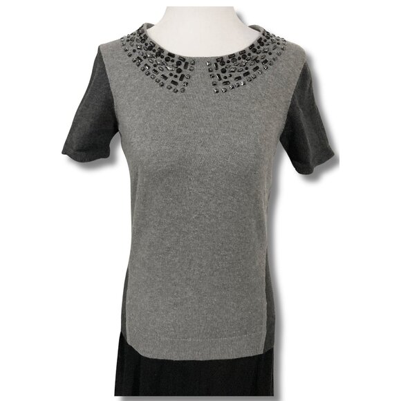 Reitmans Sweaters - REITMANS Grey short sleeve knit top w/ gem embellishments ~ SMALL MEDIUM sweater